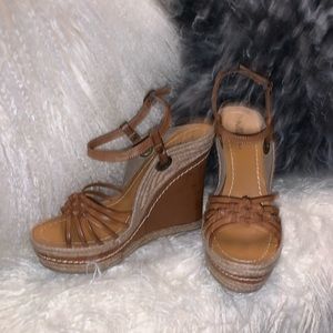 Wedge MIA leather & canvas strappy sandals 8.5.